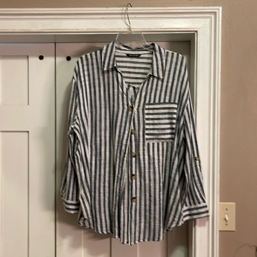 Blue & white striped shirt- linen (NWOT)